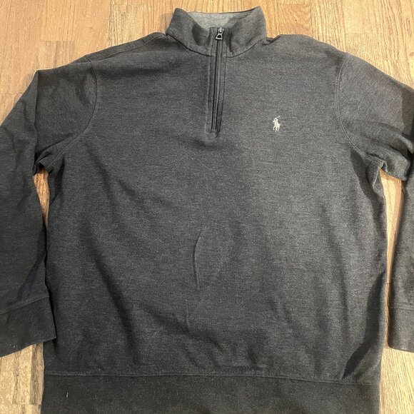 POLO RALPH LAUREN GREY 1/4 ZIP SWEATER PULLOVER M TOP SWEATSHIRT - Picture 1 of 6